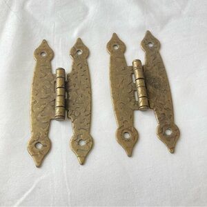 Vintage Cabinet Door Metal Hinges Set Of 2 Brass Patina Metal MCM Mid Century